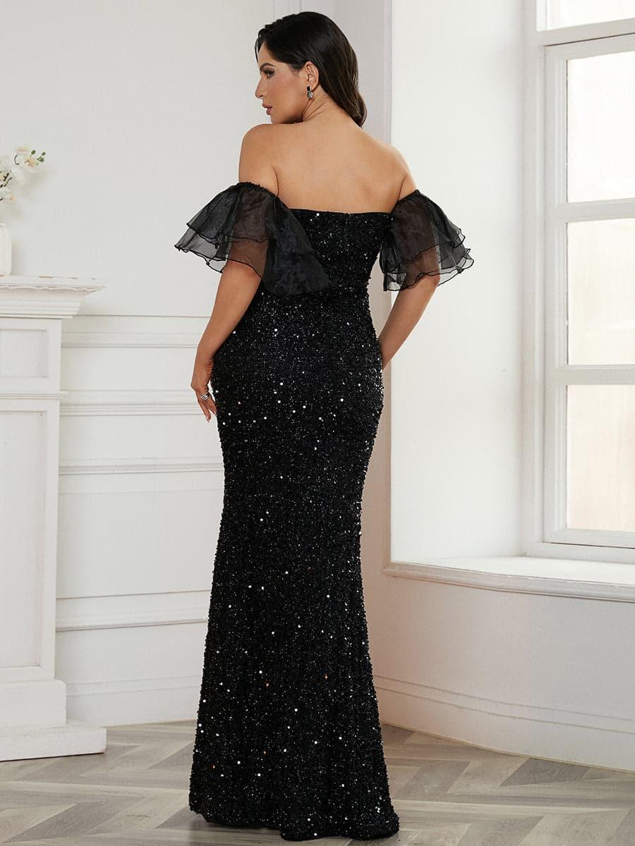 Off Shoulder Black Sequin Prom Dress WY69 - MISS ORD