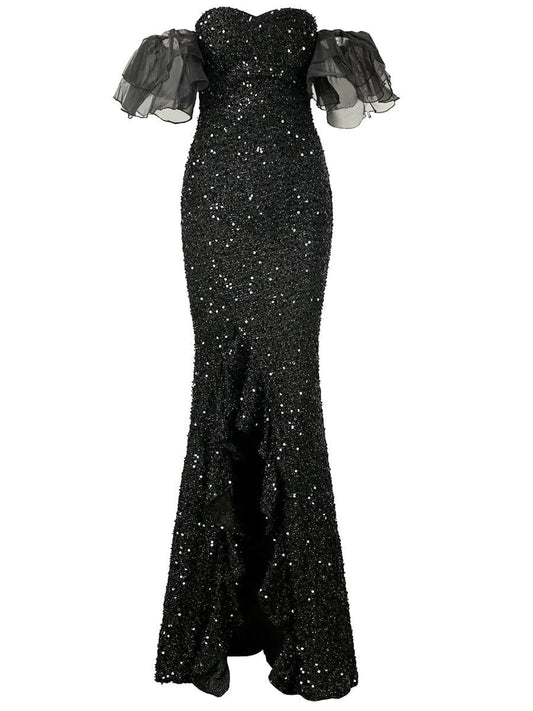Off Shoulder Black Sequin Prom Dress WY69 - MISS ORD