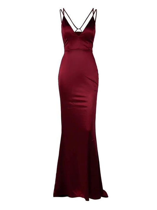 Lace Up Mermaid Satin Dress M01077 - MISS ORD