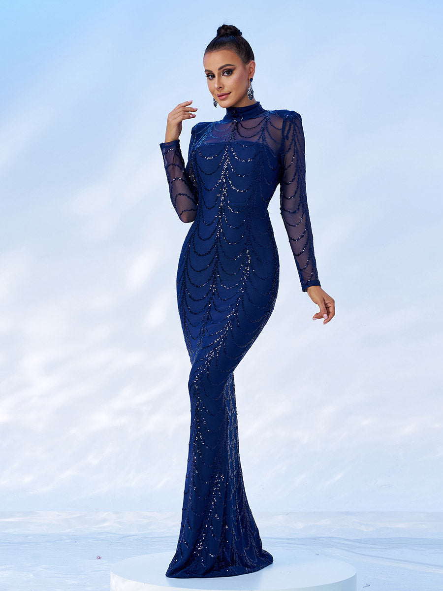 Transparentes Paillettenkleid mit Fischschwanz M0032