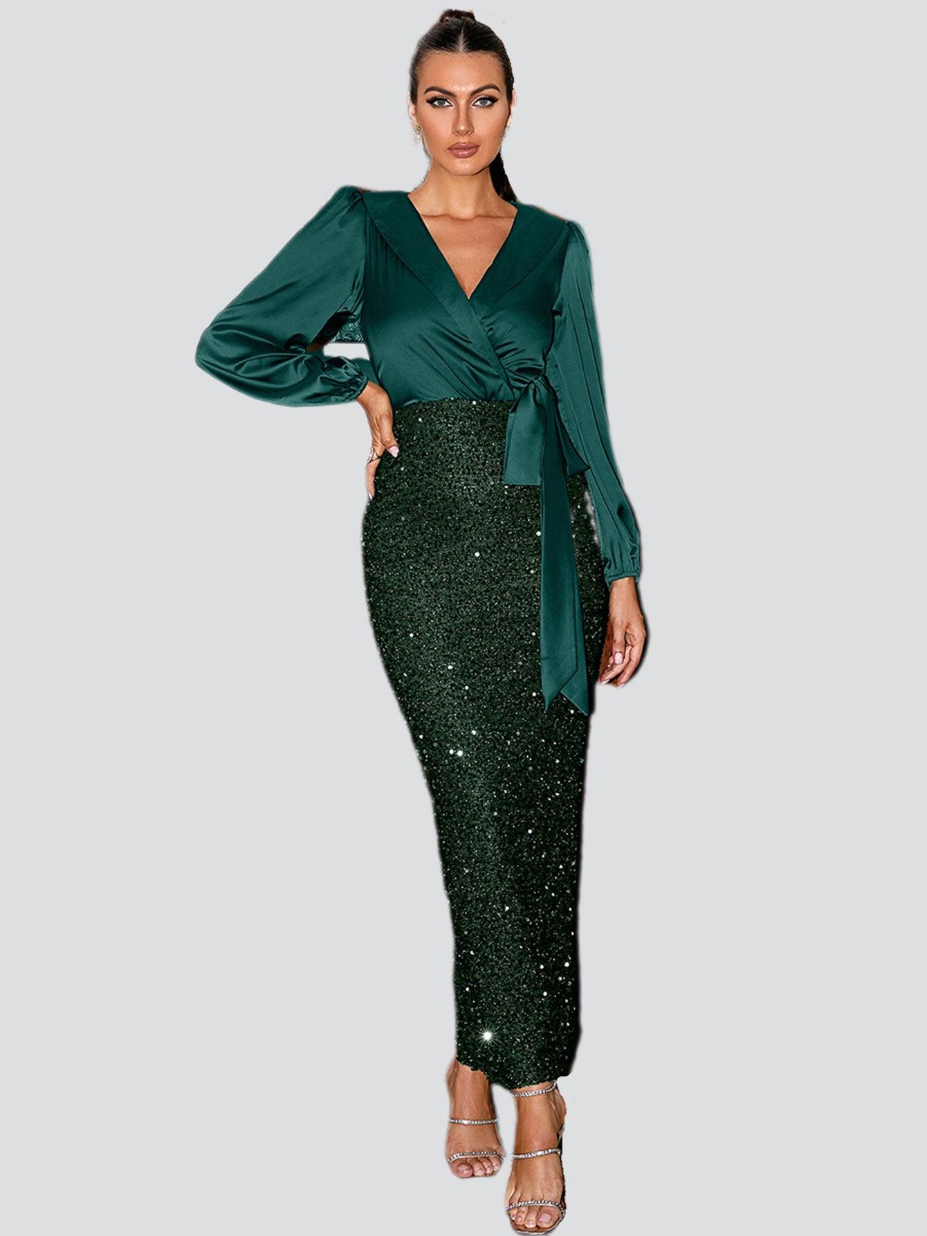 Wrap Panel Sequin Formal Dress M02081 - MISS ORD
