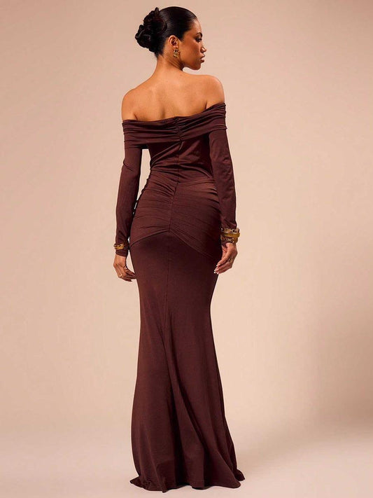 Off Shoulder Draped Long Sleeve Dress MCC1202 - MISS ORD