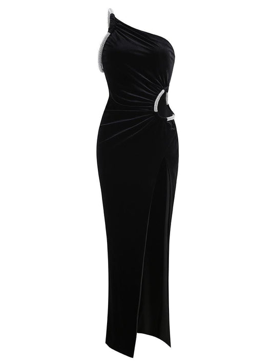 Black Velvet Cutout Split Party Dress MYC1024 - MISS ORD