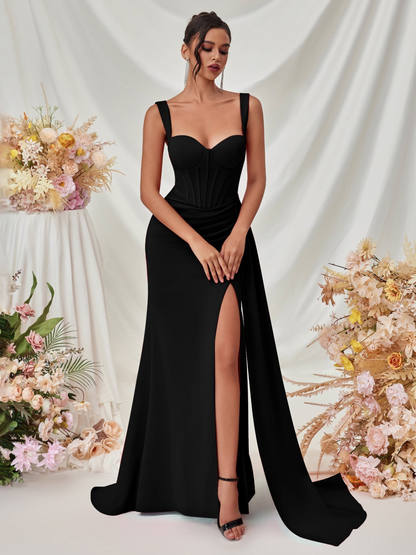 Herzausschnitt Korsett Drapiertes Maxikleid XF05705