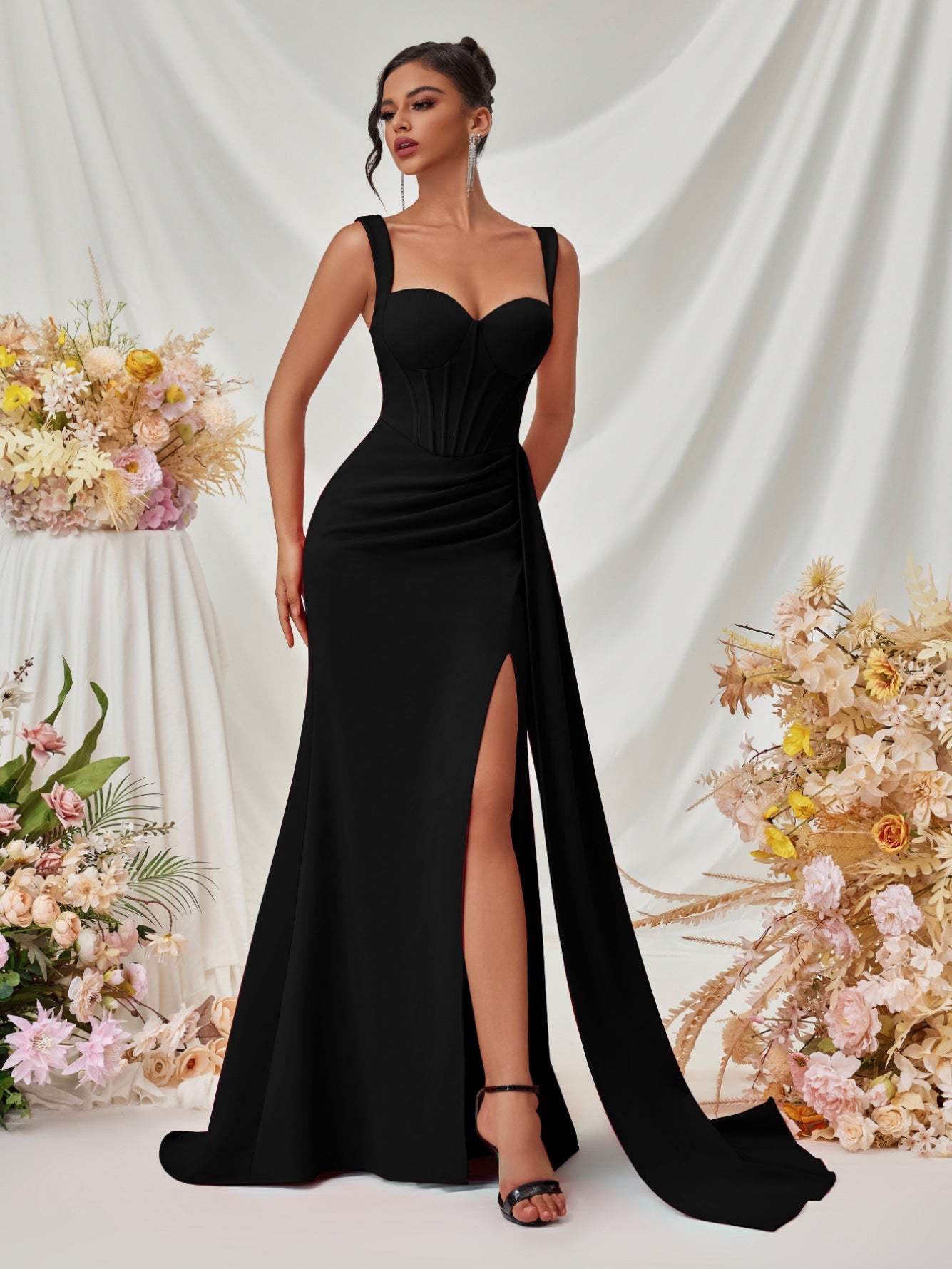 Herzausschnitt Korsett Drapiertes Maxikleid XF05705