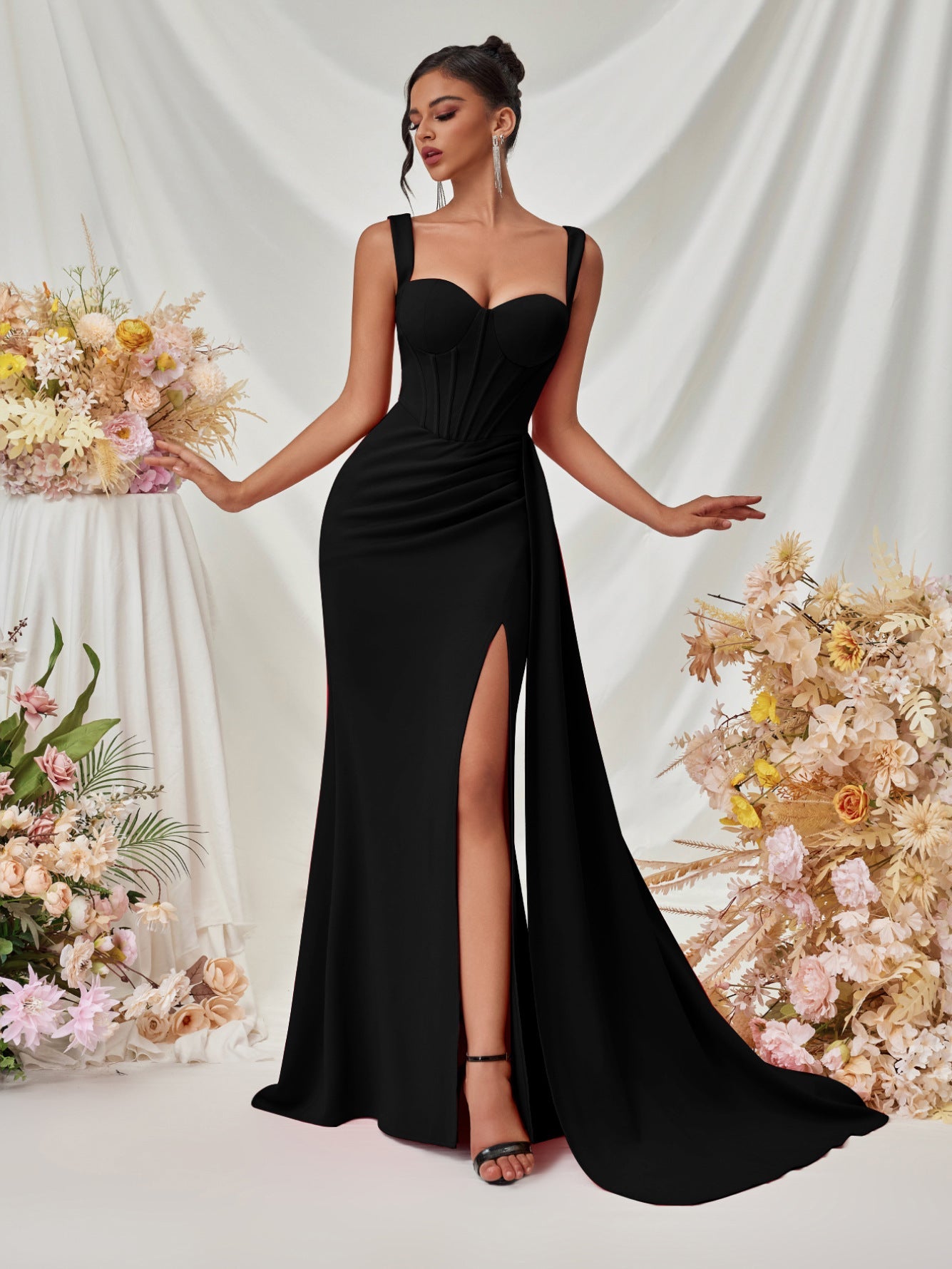 Herzausschnitt Korsett Drapiertes Maxikleid XF05705