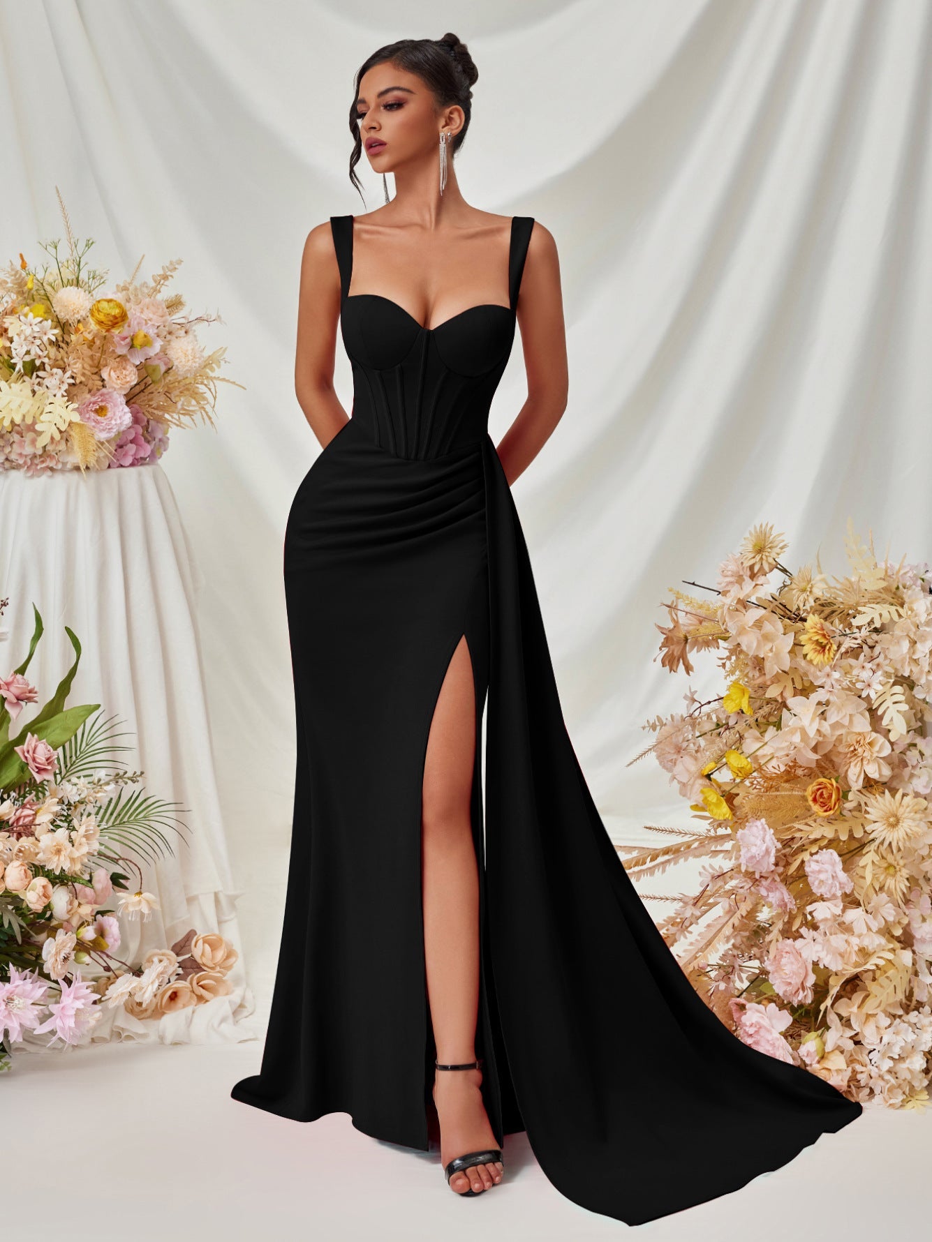 Herzausschnitt Korsett Drapiertes Maxikleid XF05705