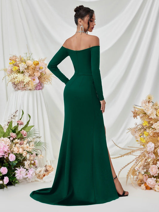 Schulterfrei Langarm Korsett Abendkleid XF05708