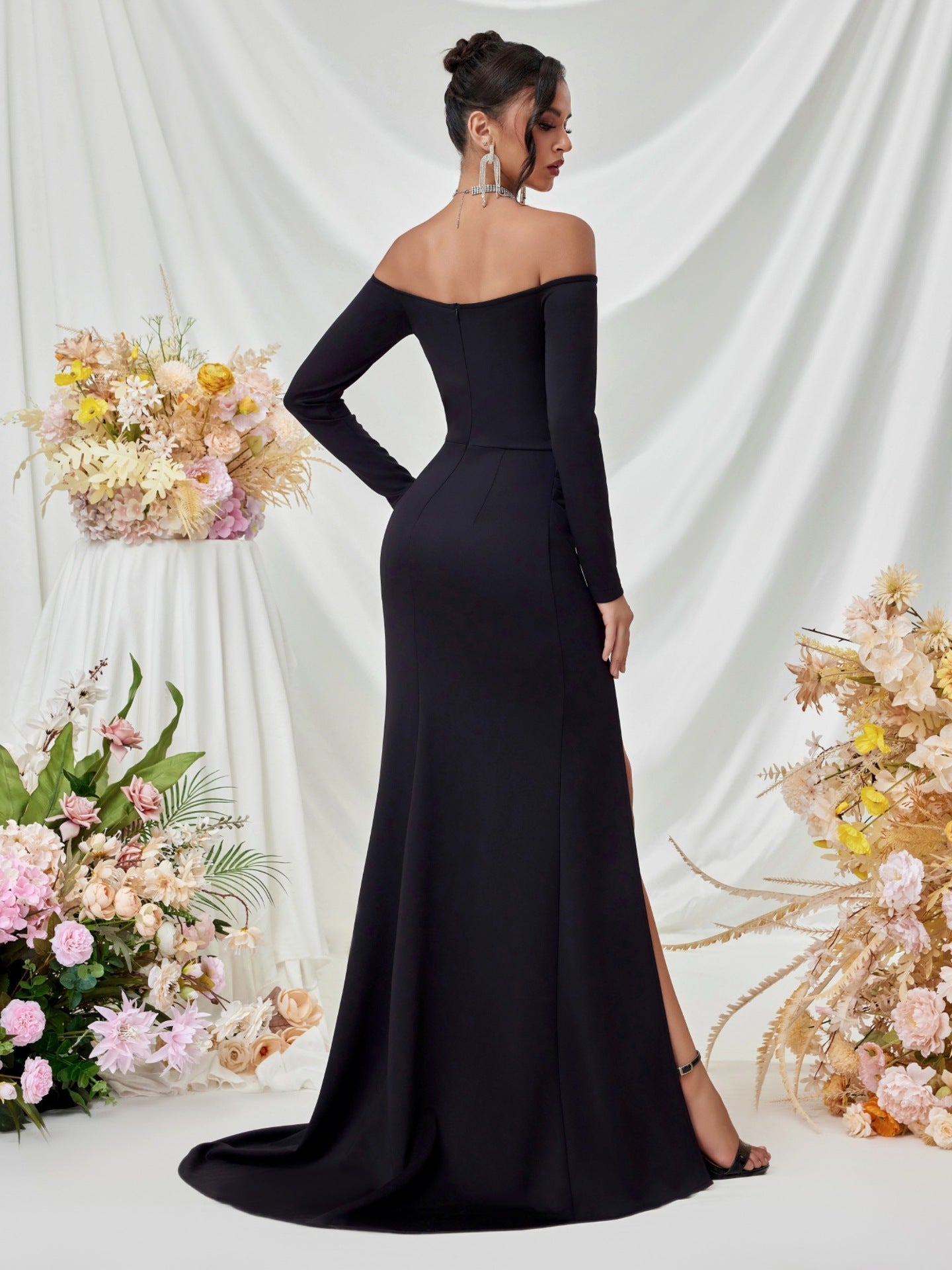Schulterfrei Langarm Korsett Abendkleid XF05708