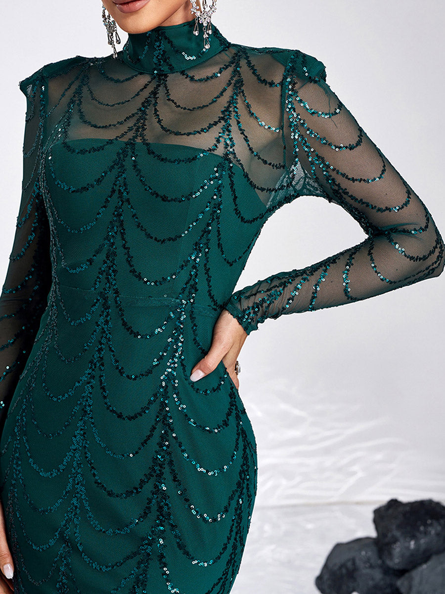 Transparentes Paillettenkleid mit Fischschwanz M0032