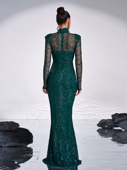 Transparentes Paillettenkleid mit Fischschwanz M0032