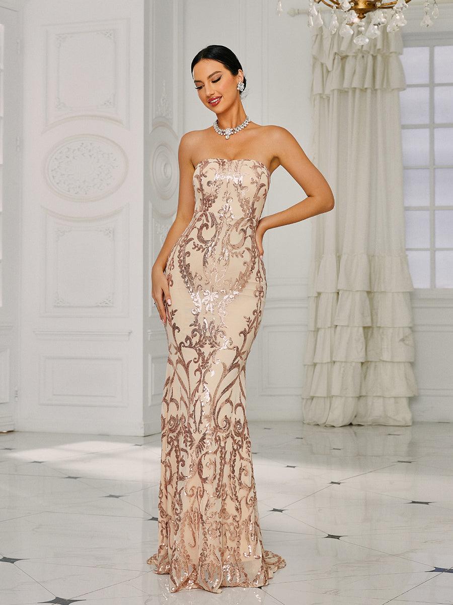 Strapless Mermaid Sequin Maxi Dress XH1342 - MISS ORD