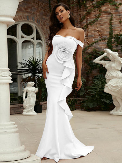 Off Shoulder Ruffled Evening Dress M02117 - MISS ORD