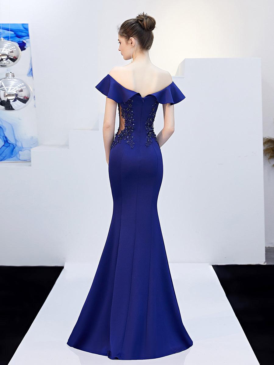 Off Shoulder Embroidery Ruffled Evening Dress MCW1030 - MISS ORD