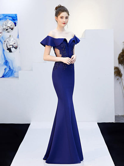 Off Shoulder Embroidery Ruffled Evening Dress MCW1030 - MISS ORD