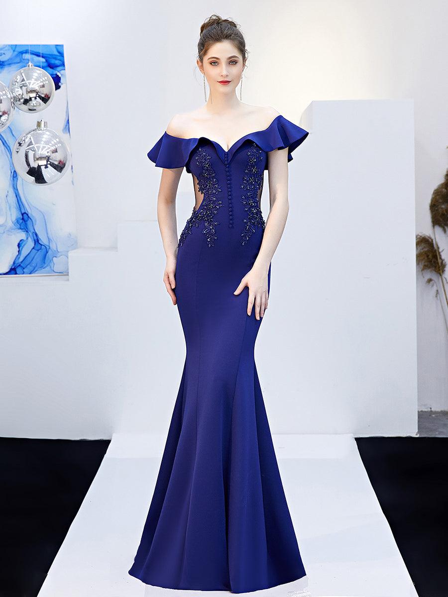 Off Shoulder Embroidery Ruffled Evening Dress MCW1030 - MISS ORD