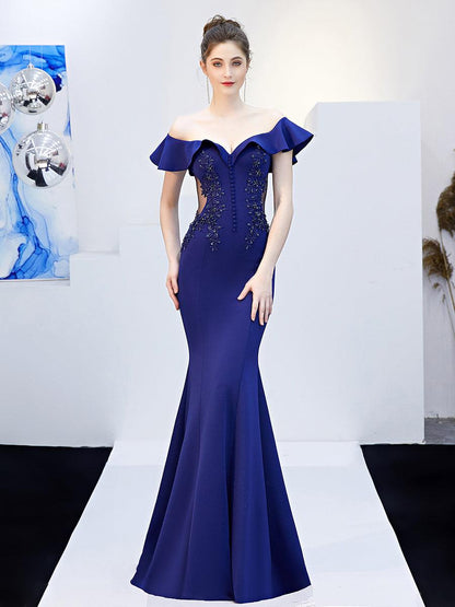 Off Shoulder Embroidery Ruffled Evening Dress MCW1030 - MISS ORD