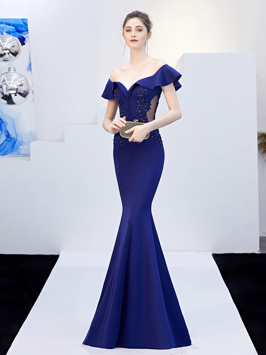 Off Shoulder Embroidery Ruffled Evening Dress MCW1030 - MISS ORD