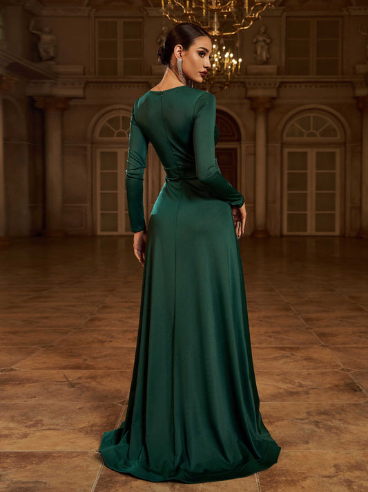 V-Ausschnitt Maxikleid Mit Schlitz XH1221