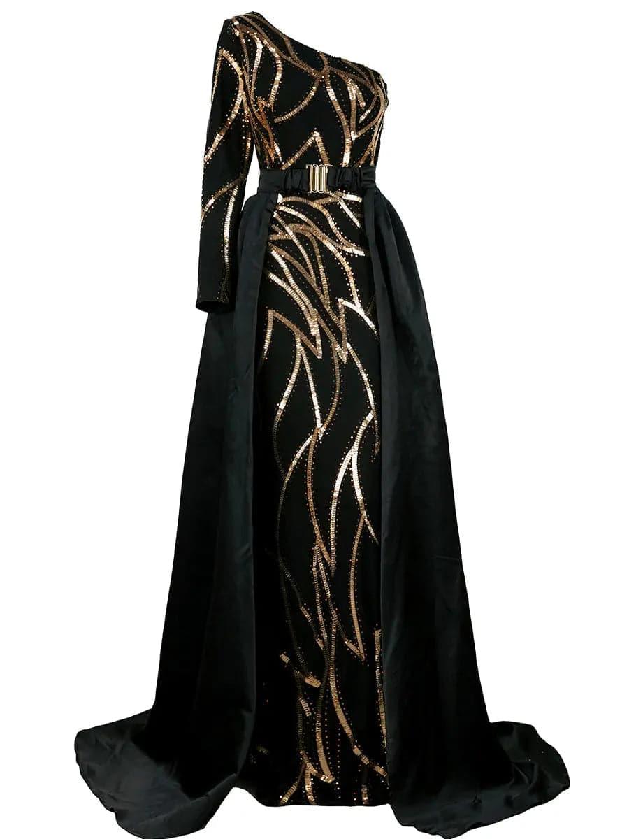 One Shoulder Cloak Sequin Prom Dress XH2172 - MISS ORD