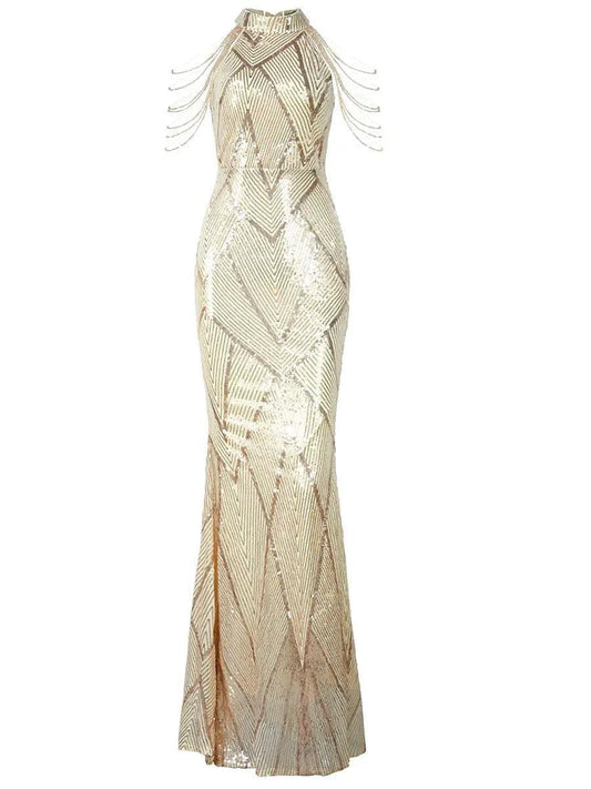 Cold Shoulder Beads Chain Cocktail Dress M01081 - MISS ORD