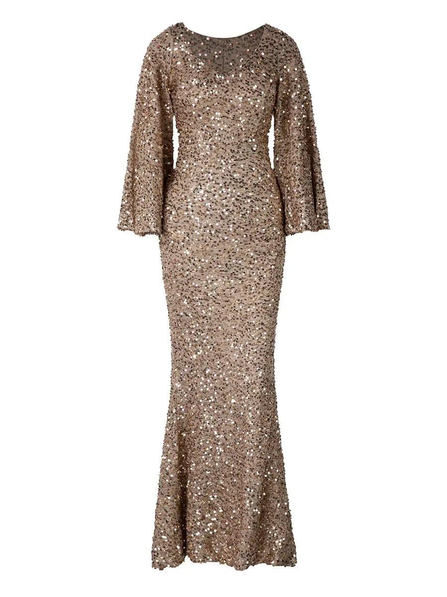 Sequin Bell Sleeve Mermaid Dress M02010 - MISS ORD