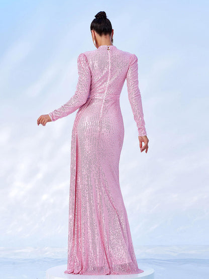 Komplett Drapiertes Pailletten Maxikleid RJ11834