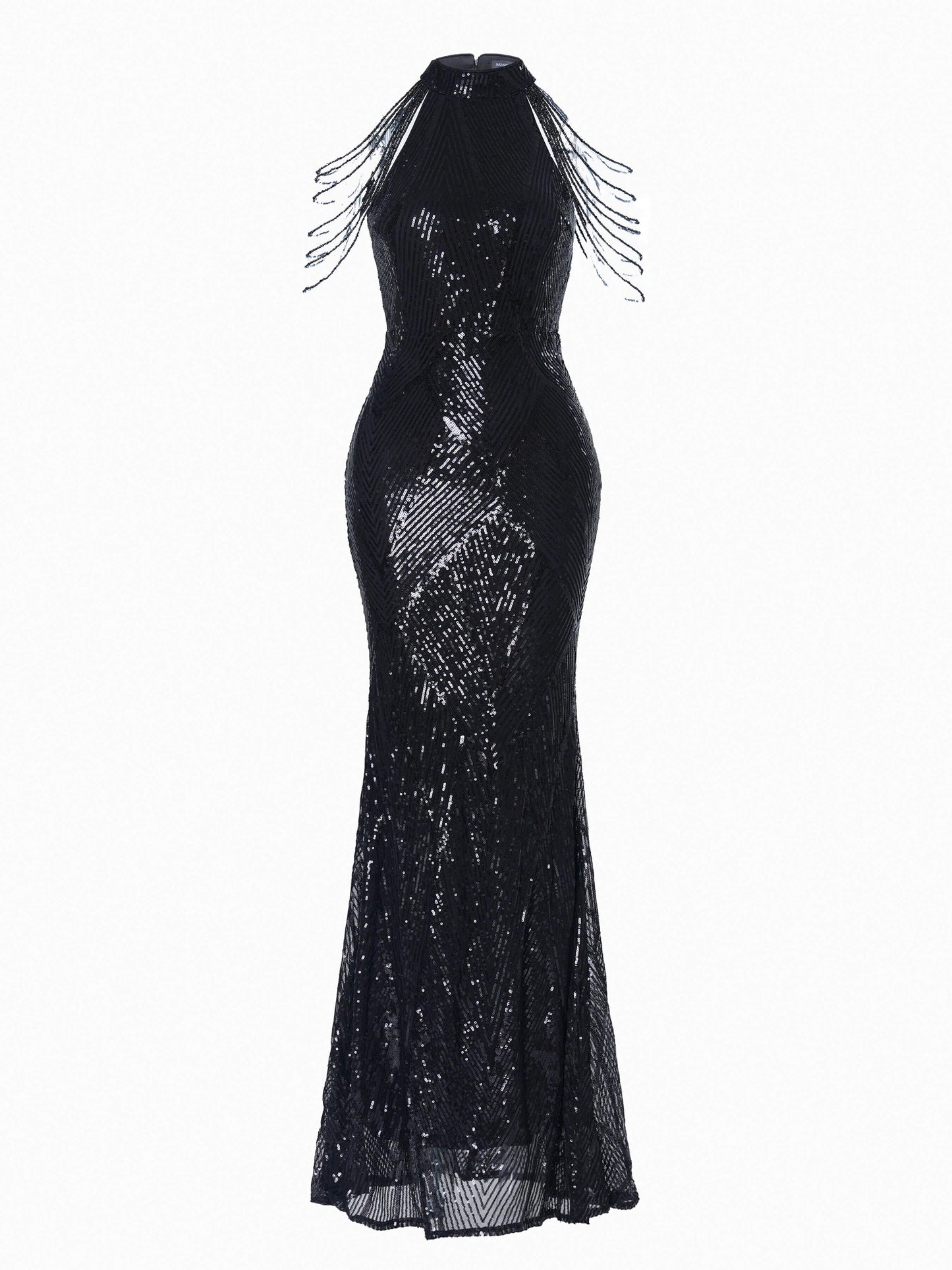 Schwarzes Cocktailkleid mit Perlen und Pailletten M01081