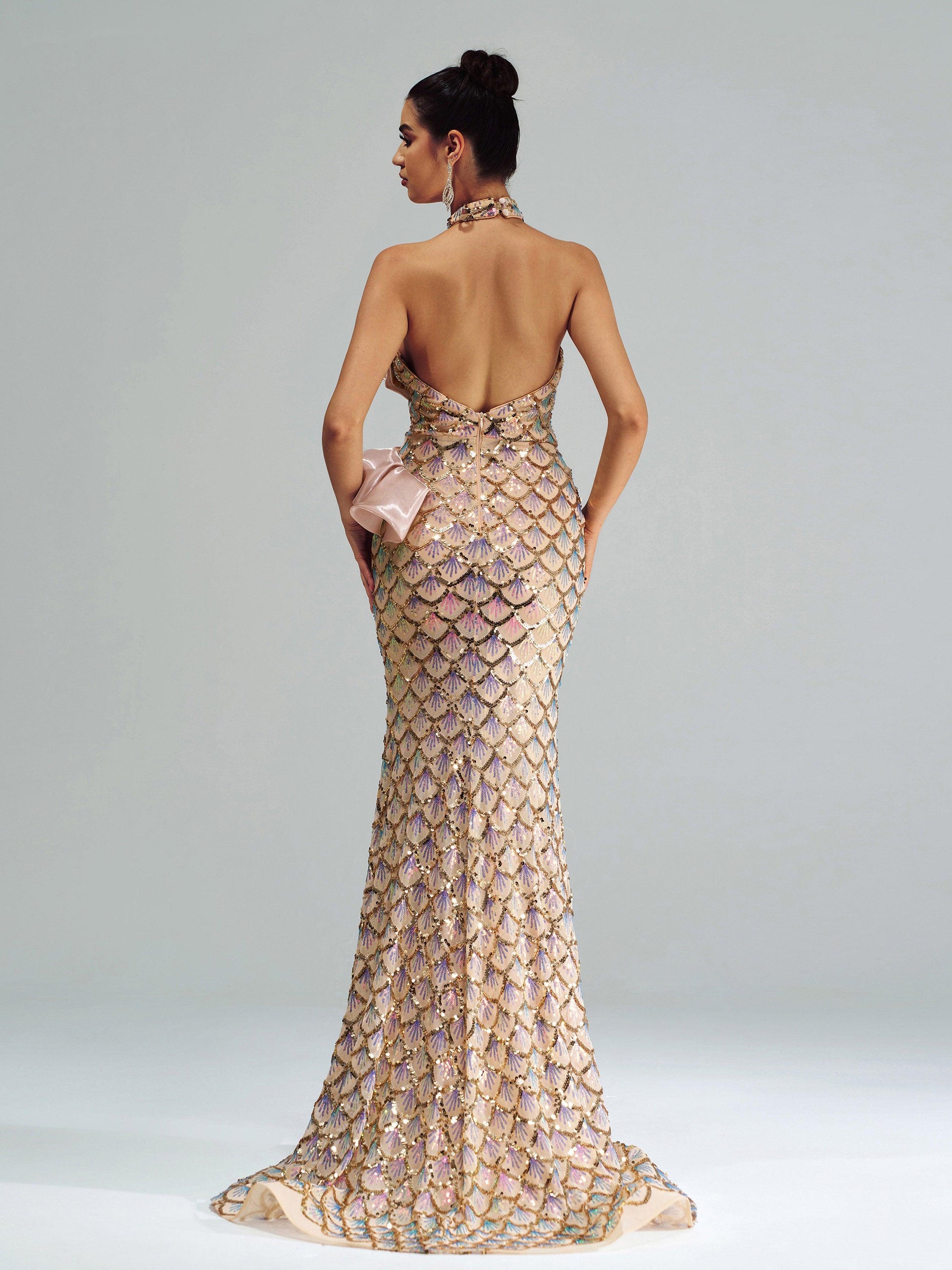 Halter Floral Mermaid Sequin Evening Dress DH80204 - MISS ORD