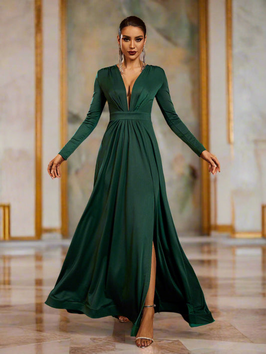 V-Ausschnitt Maxikleid Mit Schlitz XH1221