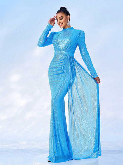 Komplett Drapiertes Pailletten Maxikleid RJ11834