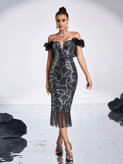 Tassel Midi Sequin Dress XJ1259 - MISS ORD