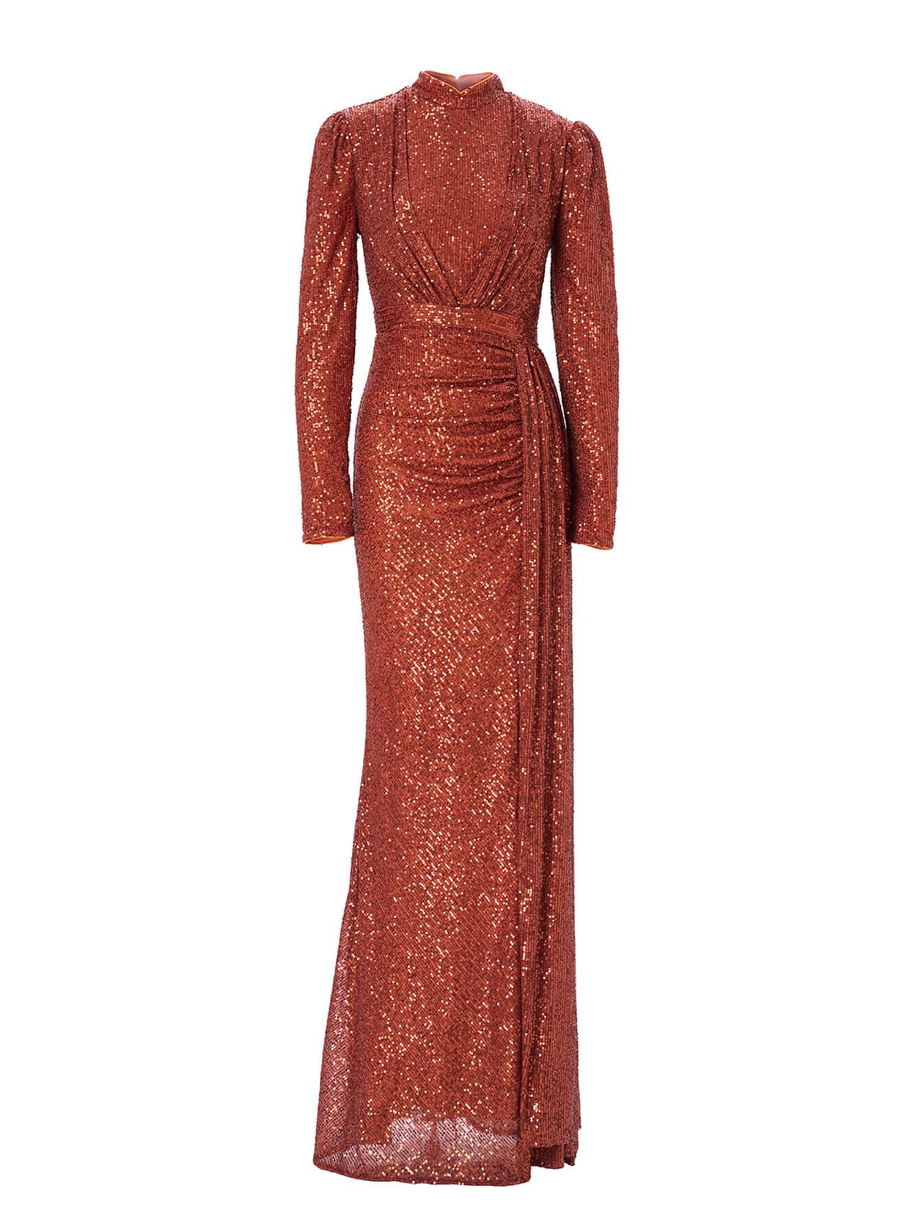 Full Cover Brown Sequin Dress RJ11834 - MISS ORD