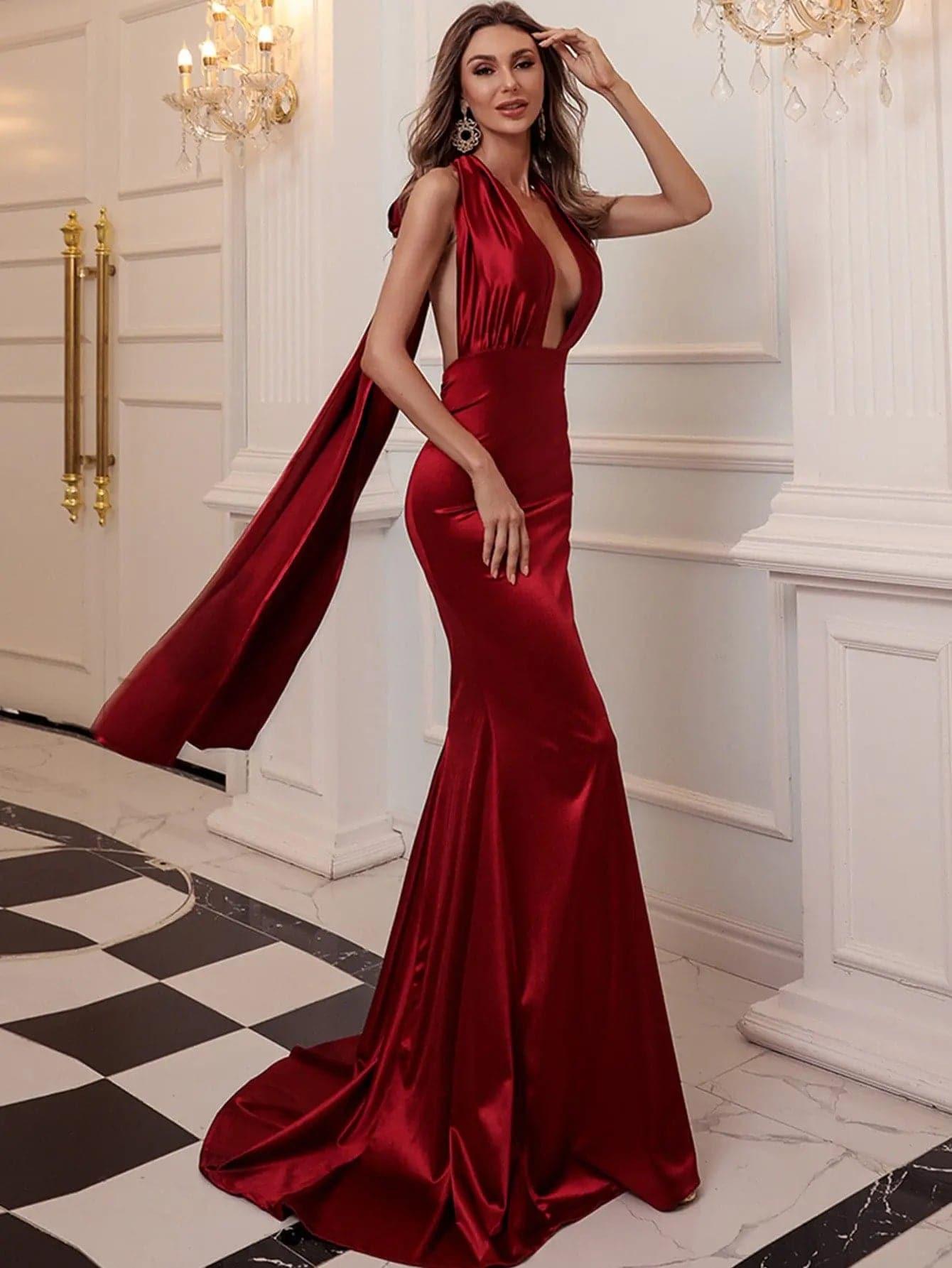 Convertible Maxi Satin Dress FT5035 - MISS ORD