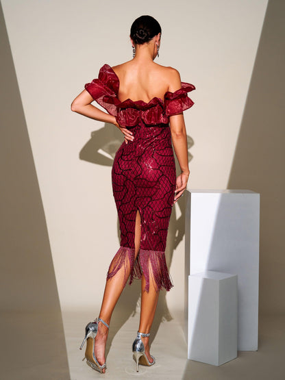 Tassel Midi Sequin Dress XJ1259 - MISS ORD