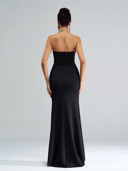 Elegantes Cocktailkleid Schwarz Korsett Schlitz GM90151