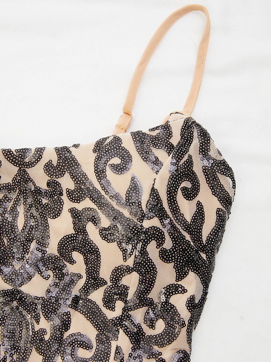 Spaghetti Black Split Maxi Sequin Dress M0761 - MISS ORD