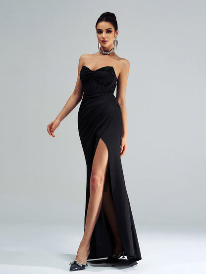 Elegantes Cocktailkleid Schwarz Korsett Schlitz GM90151