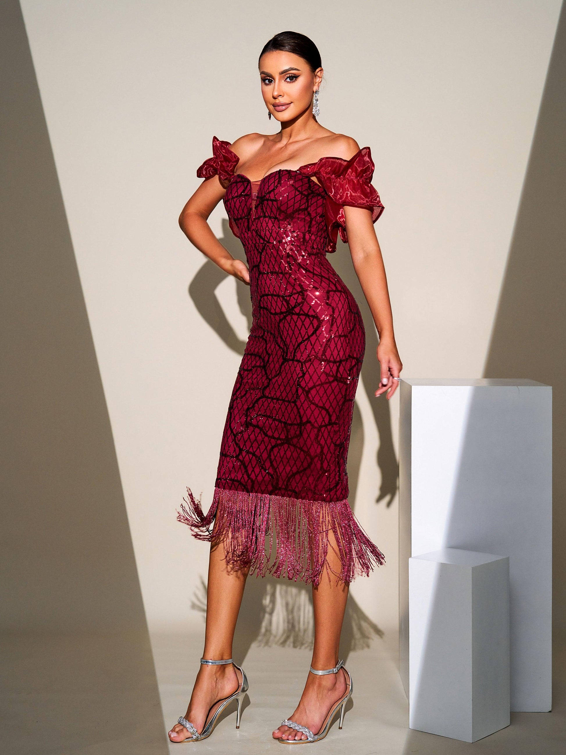 Tassel Midi Sequin Dress XJ1259 - MISS ORD