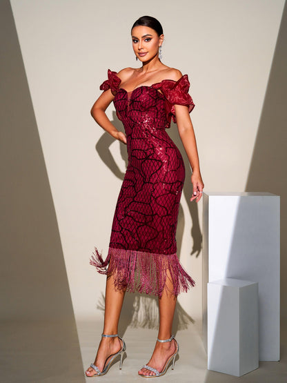 Tassel Midi Sequin Dress XJ1259 - MISS ORD