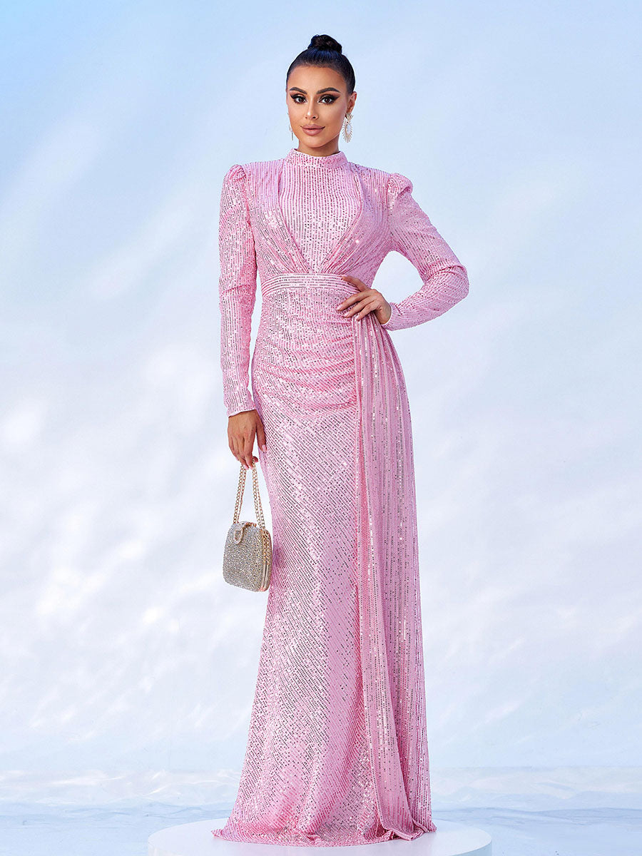 Komplett Drapiertes Pailletten Maxikleid RJ11834