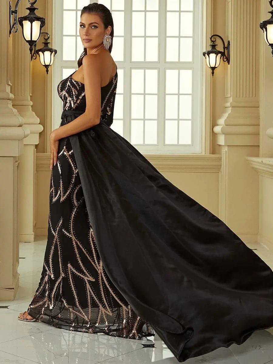 One Shoulder Cloak Sequin Prom Dress XH2172 - MISS ORD