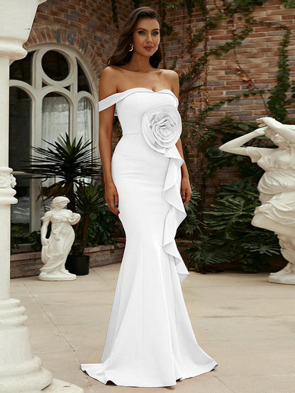 Off Shoulder Ruffled Evening Dress M02117 - MISS ORD