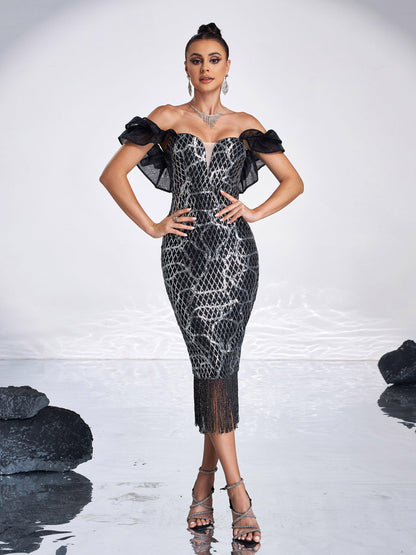 Tassel Midi Sequin Dress XJ1259 - MISS ORD