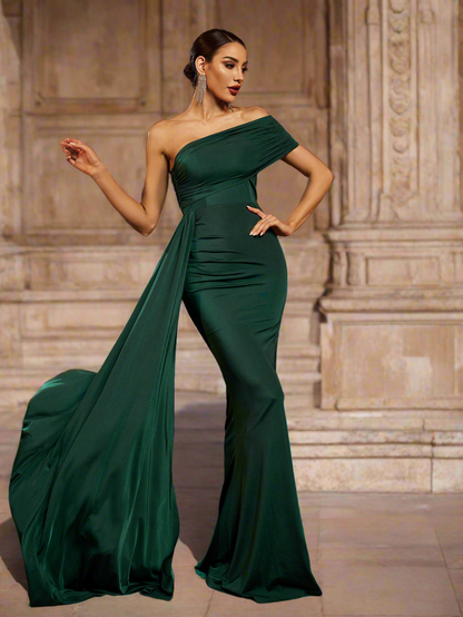 Grünes Drapiertes Meerjungfrau Abendkleid XH2158