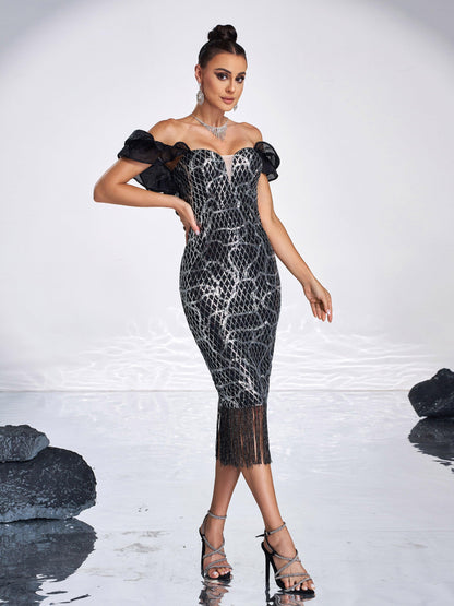 Tassel Midi Sequin Dress XJ1259 - MISS ORD