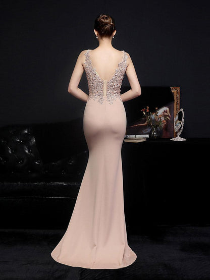 V-neck Sleeveless Embroidered Evening Dress MCW0951 - MISS ORD