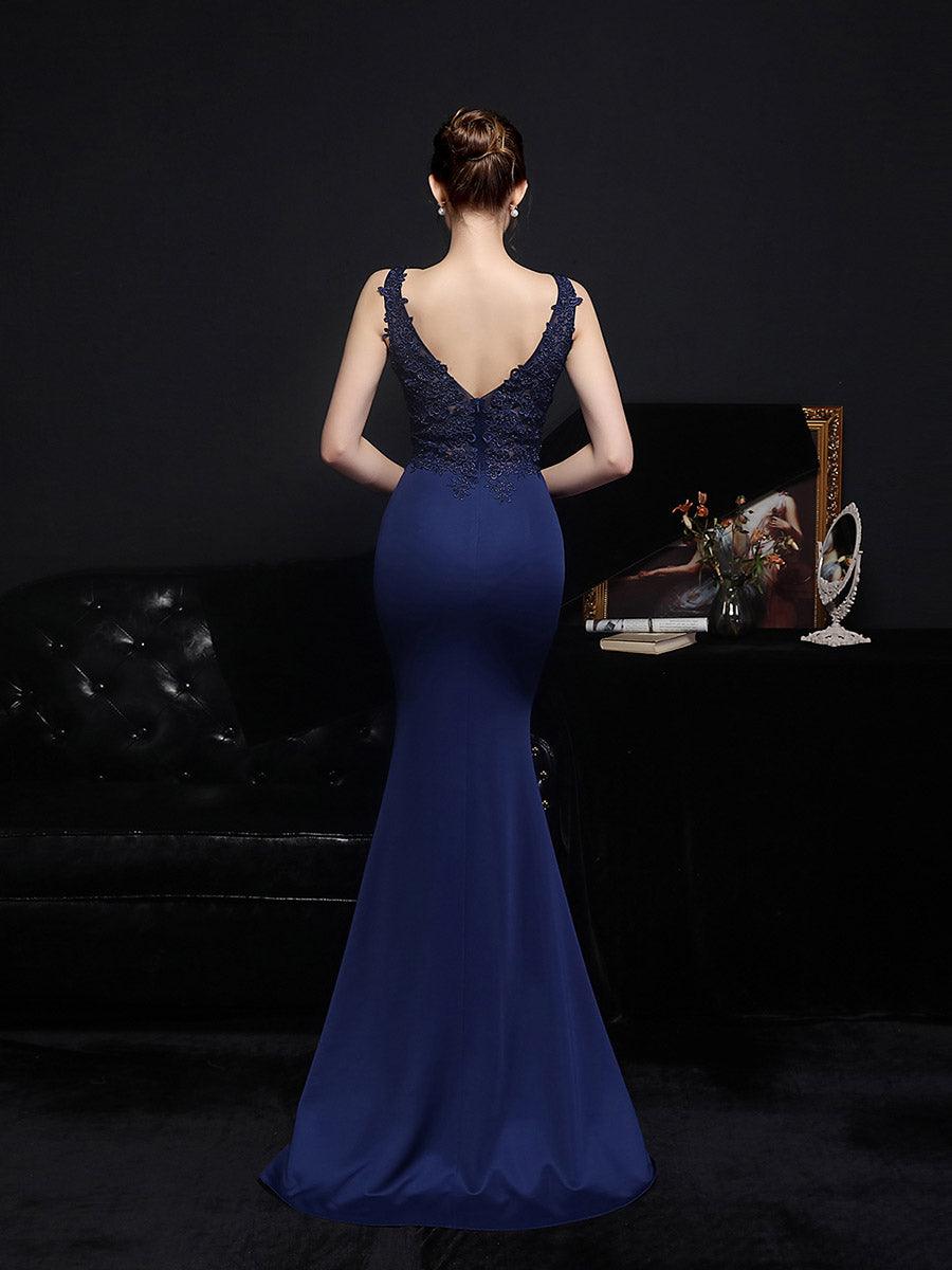 V-neck Sleeveless Embroidered Evening Dress MCW0951 - MISS ORD