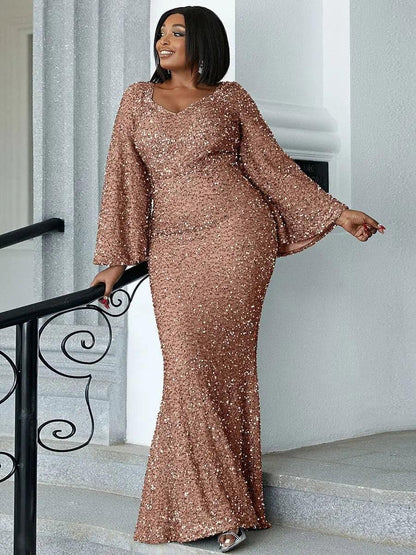 Sequin Bell Sleeve Mermaid Dress M02010 - MISS ORD