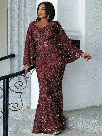 Sequin Bell Sleeve Mermaid Dress M02010 - MISS ORD